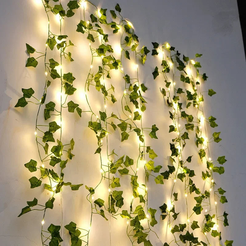 Christmas Battery Powered Flower Green Leaf String Lights