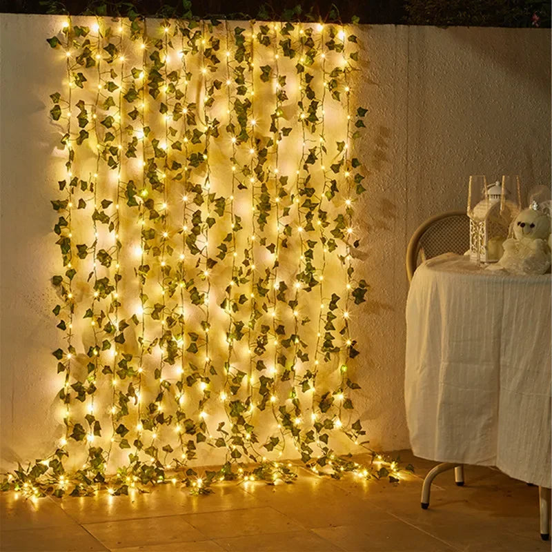 Christmas Battery Powered Flower Green Leaf String Lights