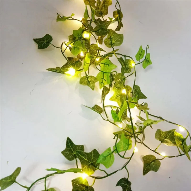 Christmas Battery Powered Flower Green Leaf String Lights