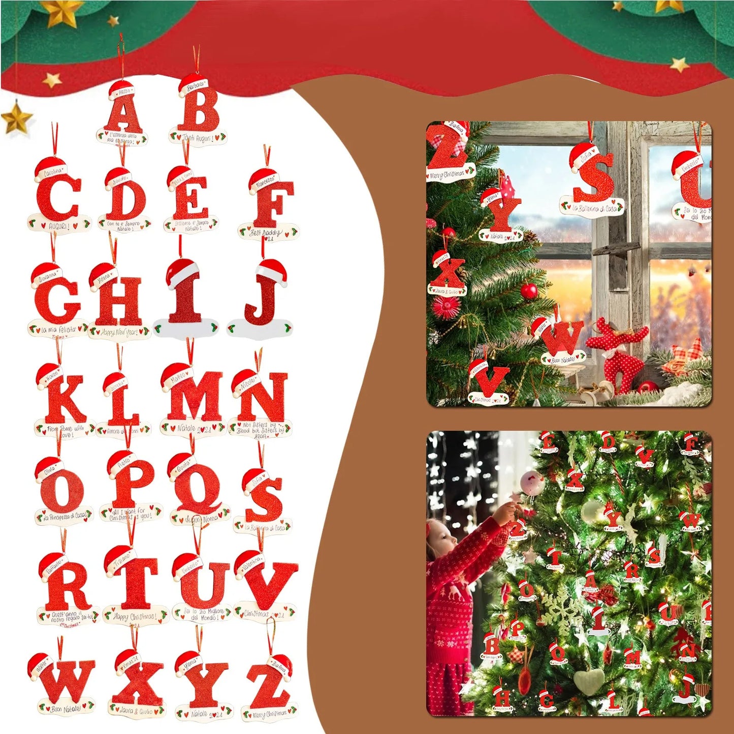 2024 26 Letters  Christmas Tree Decoration Letter Pendant