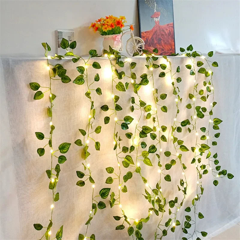 Christmas Battery Powered Flower Green Leaf String Lights