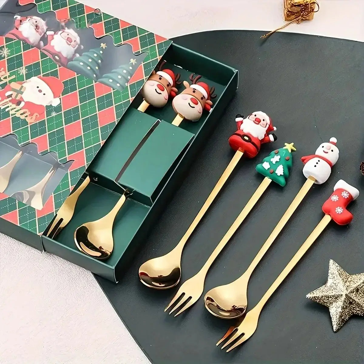 Christmas Spoon and Fork Set Stainless