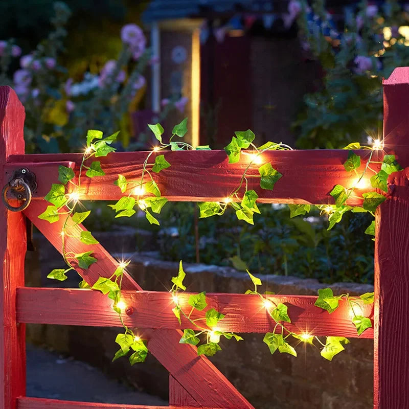 Christmas Battery Powered Flower Green Leaf String Lights