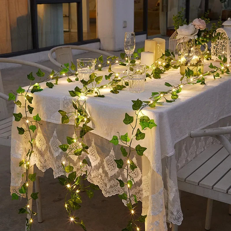 Christmas Battery Powered Flower Green Leaf String Lights