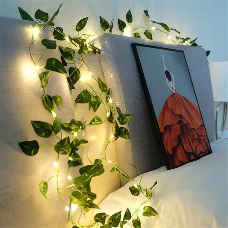 Christmas Battery Powered Flower Green Leaf String Lights