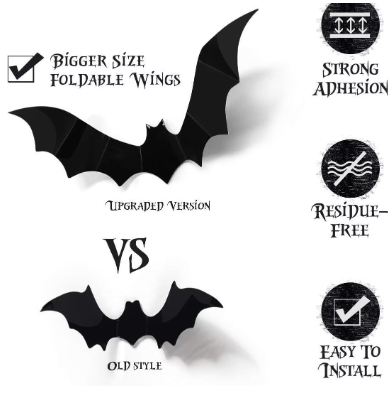 12pcs Halloween Decoration 3d Bat Wall Stickers